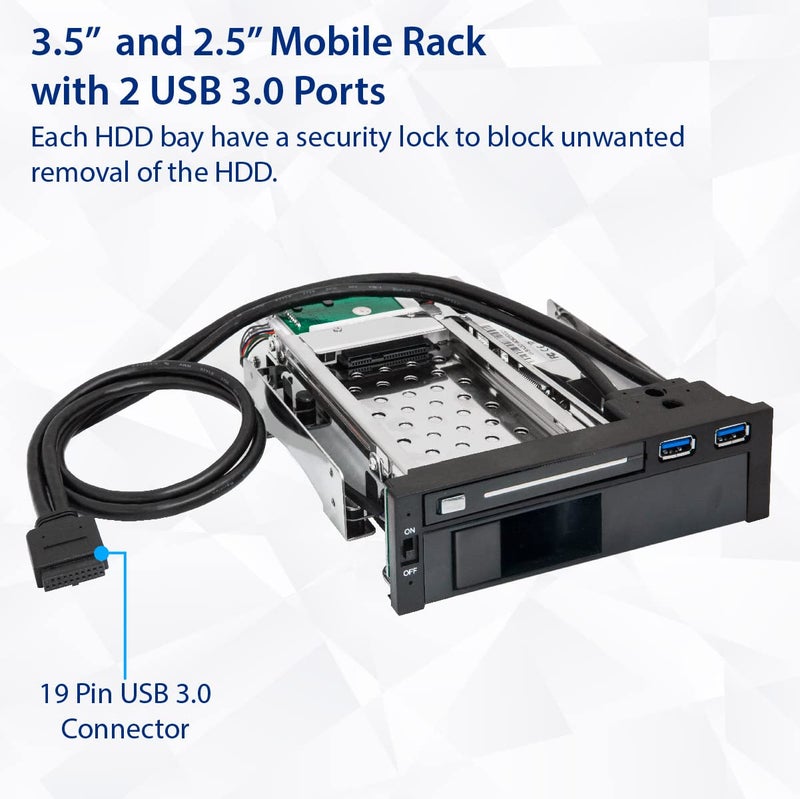 Syba SY-MRA55006 5.25" Bay Tray Less Mobile Rack for 3.5" and 2.5" Sata III HDD with Extra 2 Port USB 3.0, Black/White - Image 5